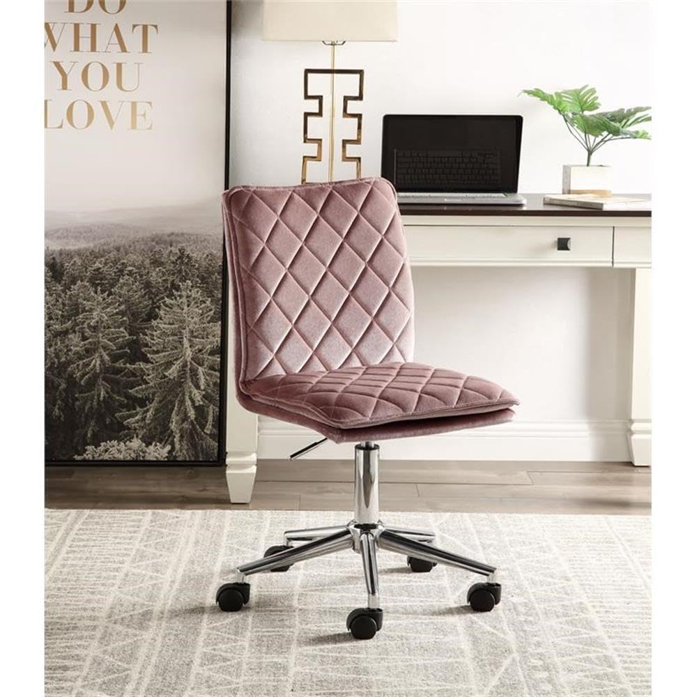 Acme Aestris Tufted Velvet Armless Office Chair with Swivel Seat in Pink
