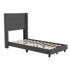 Flash Furniture Hollis Upholstered Platform Bed - Charcoal Faux Linen Wingback Headboard - Twin - Mattress Foundation with Slatted Supports - No Box Spring Needed