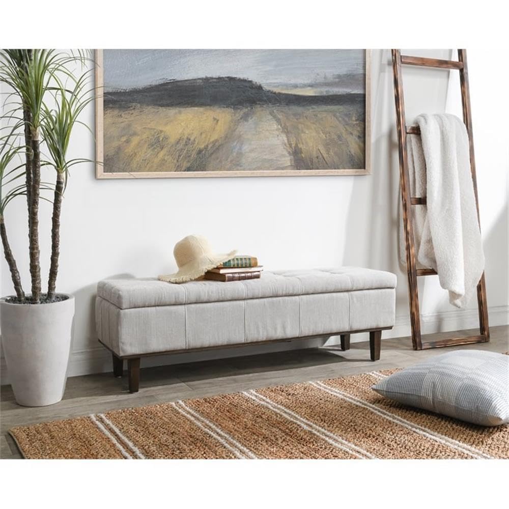 Kosas Home Louise 54&Quot; Polyester Fabric Tufted Storage Bench In Light Beige