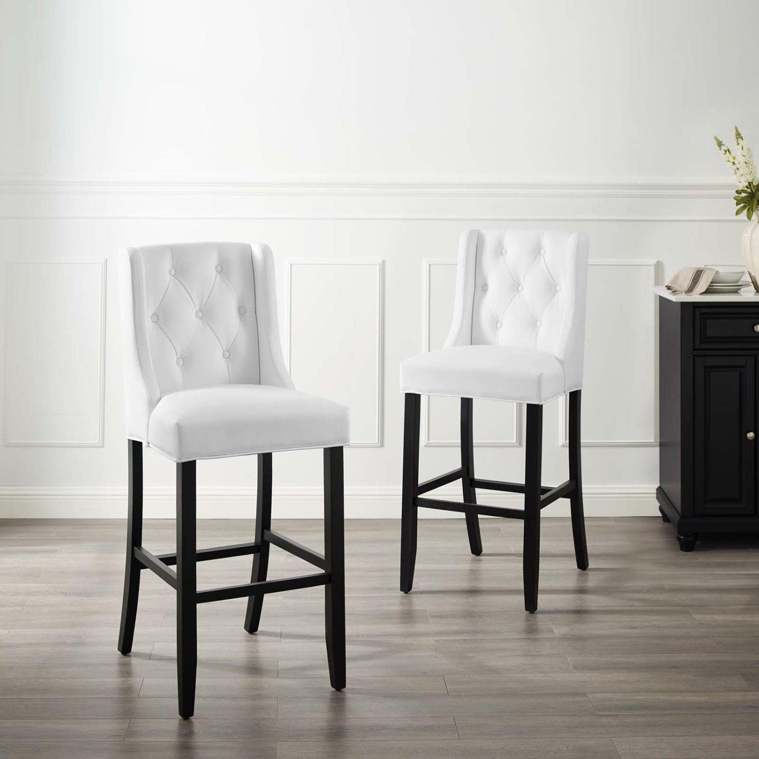 Modway Baronet Bar Stool Faux Leather Set Of 2, White