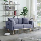 Lilola Home Easton Dark Gray Linen Fabric Loveseat with USB Charging Ports Pockets & Pillows