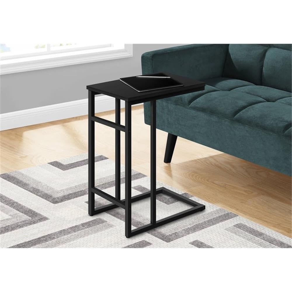 Monarch Specialties 2170 Accent Table, C-Shaped, End, Side, Snack, Living Room, Bedroom, Metal, Laminate, Contemporary, Modern Table-24 H/Black/Black, 18&Quot; L X 11.75&Quot; W X 24&Quot; H