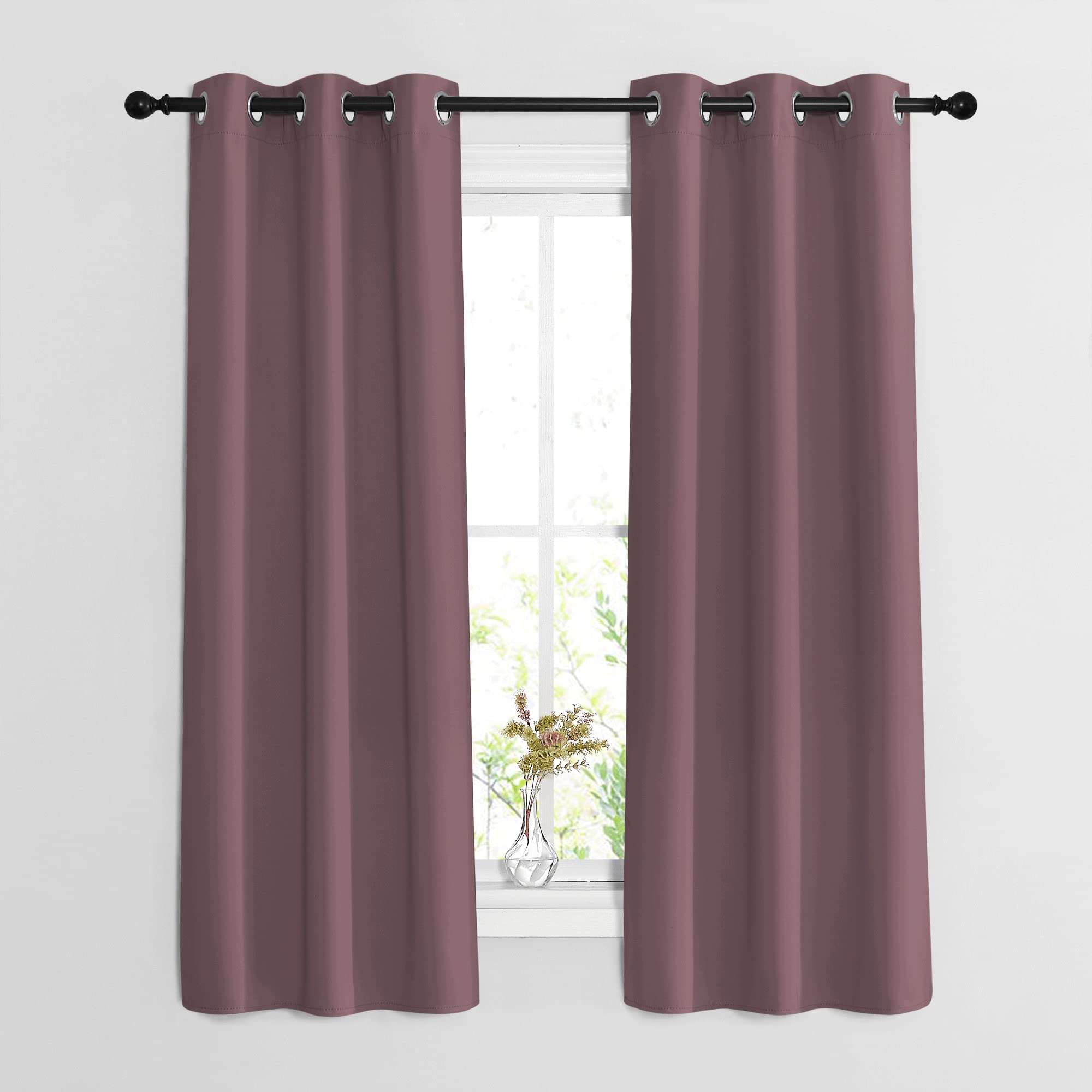 Nicetown Dry Rose Bedroom Curtains 63 Inch Length 2 Panels Set - Solid Thermal Insulated Grommet Light Blocking Blackout Curtain