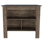 Kitchen Island, Kitchen Table 35" H, 4 Legs, 3 Open Storage Shelves, Dark Brown/Onix