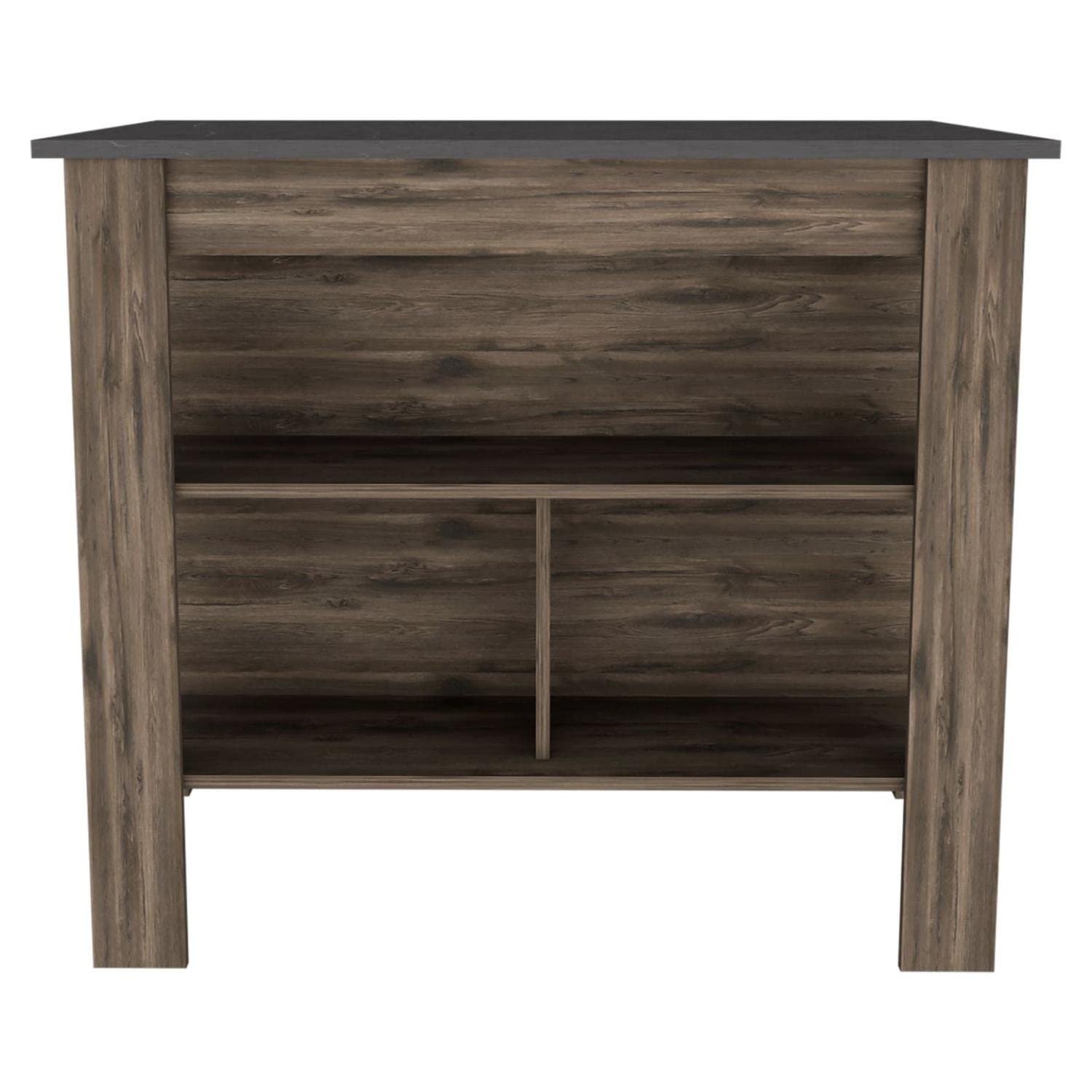 Kitchen Island, Kitchen Table 35" H, 4 Legs, 3 Open Storage Shelves, Dark Brown/Onix