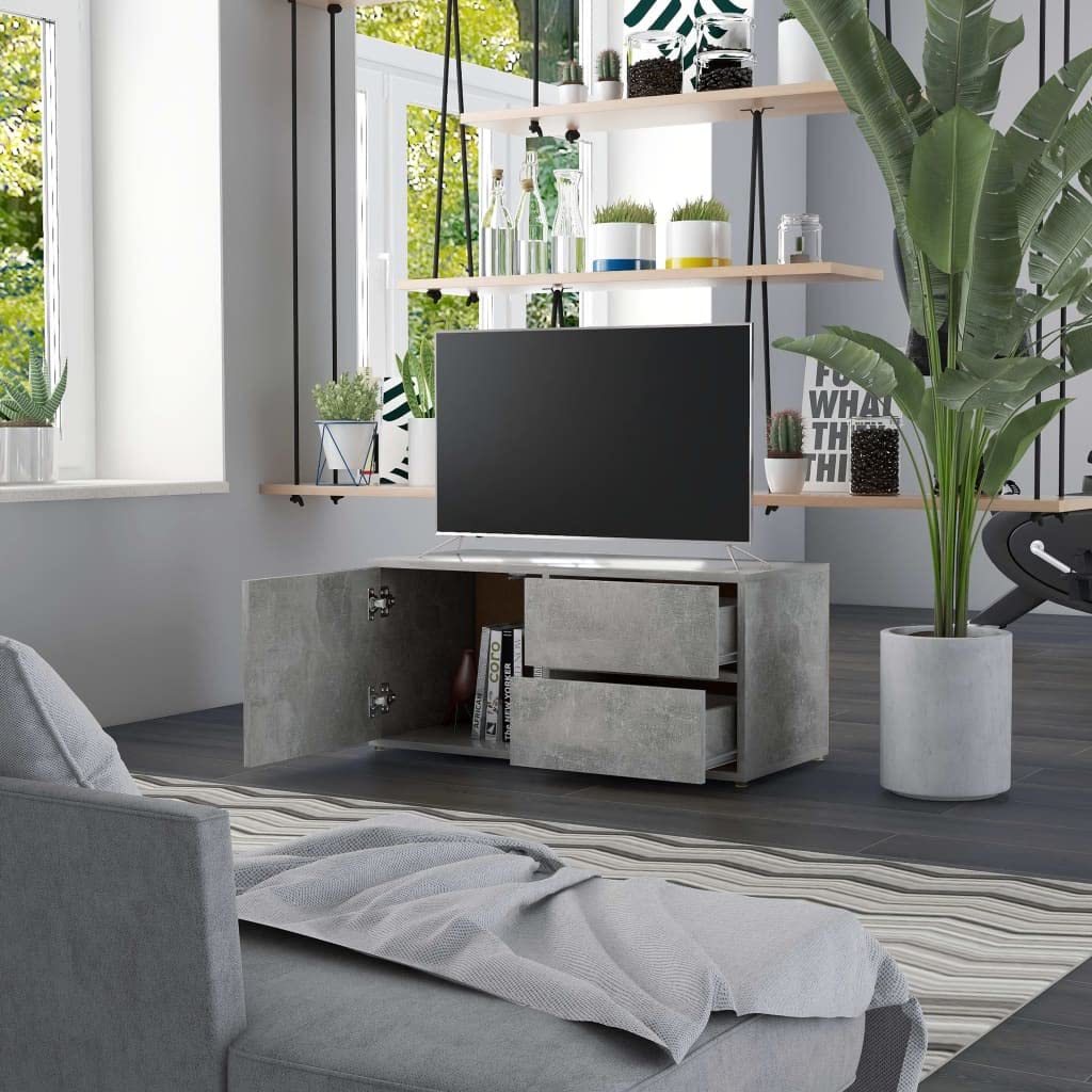 vidaXL Engineered Wood TV Stand in Concrete Gray - Elegant Indoor Furniture with Efficient Storage - 31.5&quot;x13.4&quot;x14.2&quot; Size - Easy to Assemble