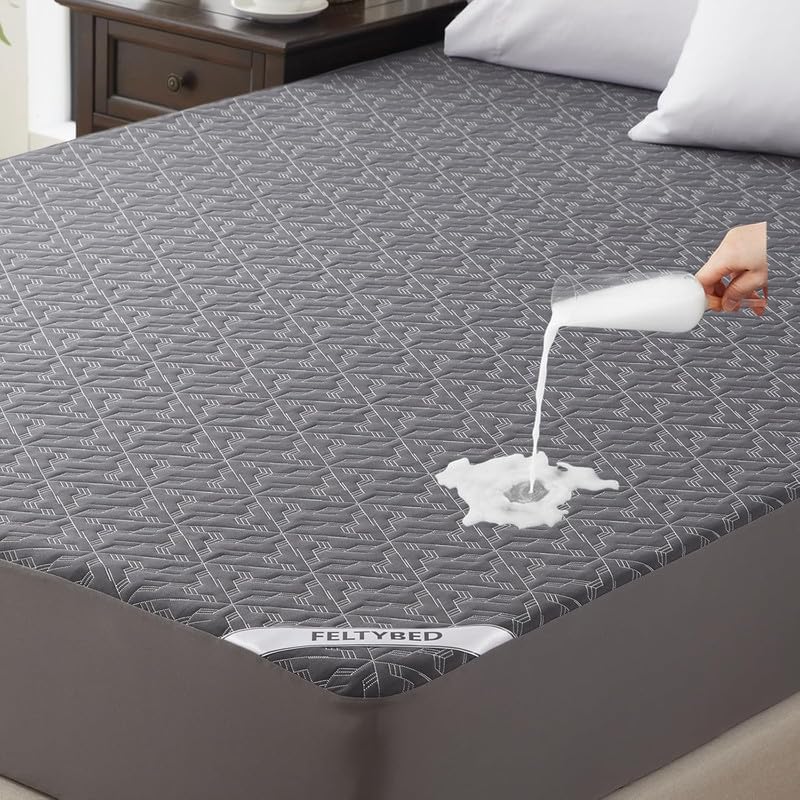 Waterproof Mattress Protector Twin Size, 40% Rayon Derived From Bamboo Grey Mattress Bed Cover, 3D Air Fabric Breathable Mattres
