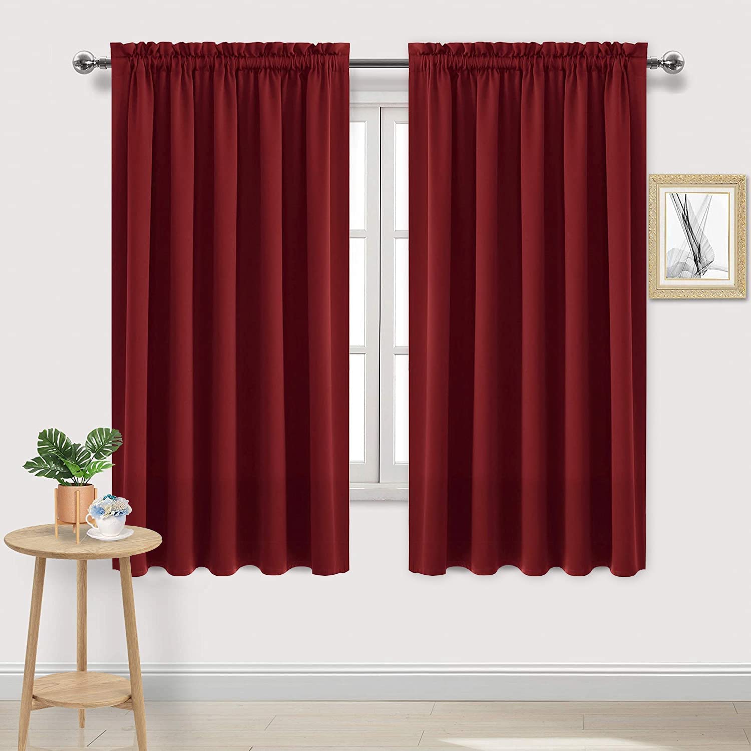 Dwcn Burgundy Room Darkening Blackout Curtains - Thermal Insulated Privacy Energy Saving Window Curtain Drapes 38 X 63 Inch Leng