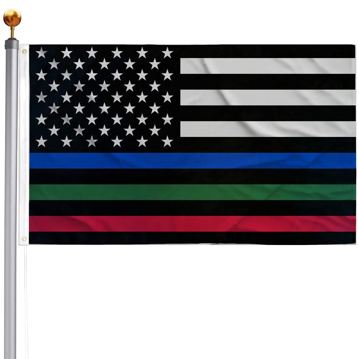 Thin Blue Red Green Line American Flag 3X5 Outdoor- Police Firefighter Military American Flags- Usa Flag Support Fire Military L