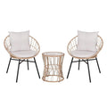 Flash Furniture Devon Indoor/Outdoor Bistro Set - Tan Finish Rattan Rope Papasan Style Chairs and Glass Top Side Table - Light Gray Back and Seat Cushions, 15.75x15.75x25, 3-Piece