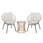 Flash Furniture Devon Indoor/Outdoor Bistro Set - Tan Finish Rattan Rope Papasan Style Chairs and Glass Top Side Table - Light Gray Back and Seat Cushions, 15.75x15.75x25, 3-Piece