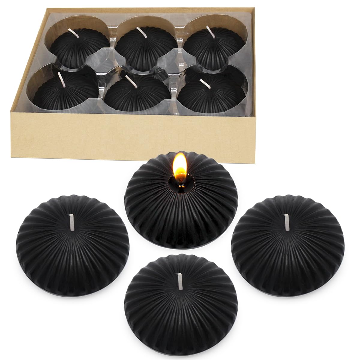 12 Pack 3 Inch Black Floating Candles, 10 Hour Unscented Dripless Tealight Candles for Cylinder Vases, Centerpieces at Wedding P