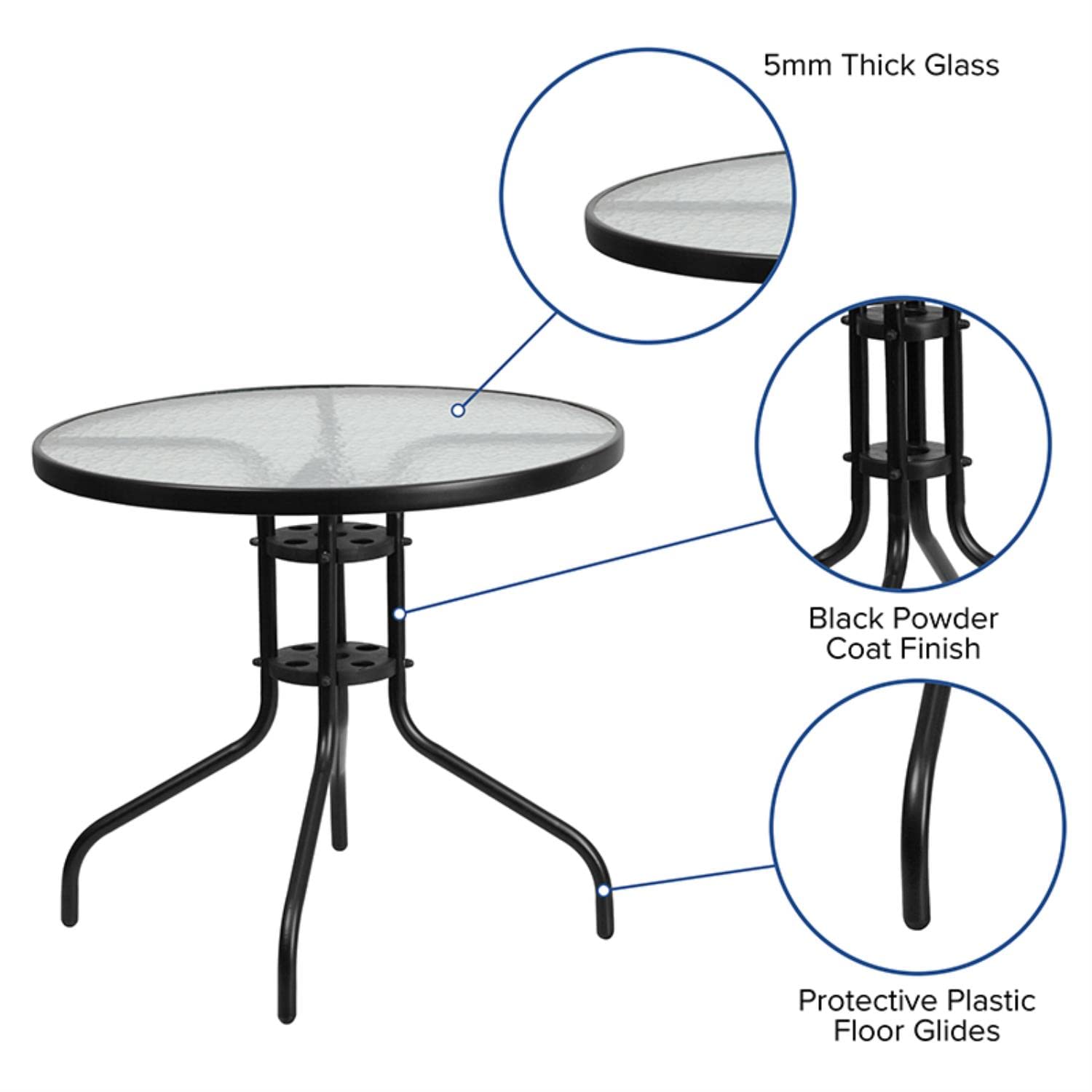 Flash Furniture Bellamy 31.5'' Round Tempered Glass Metal Table