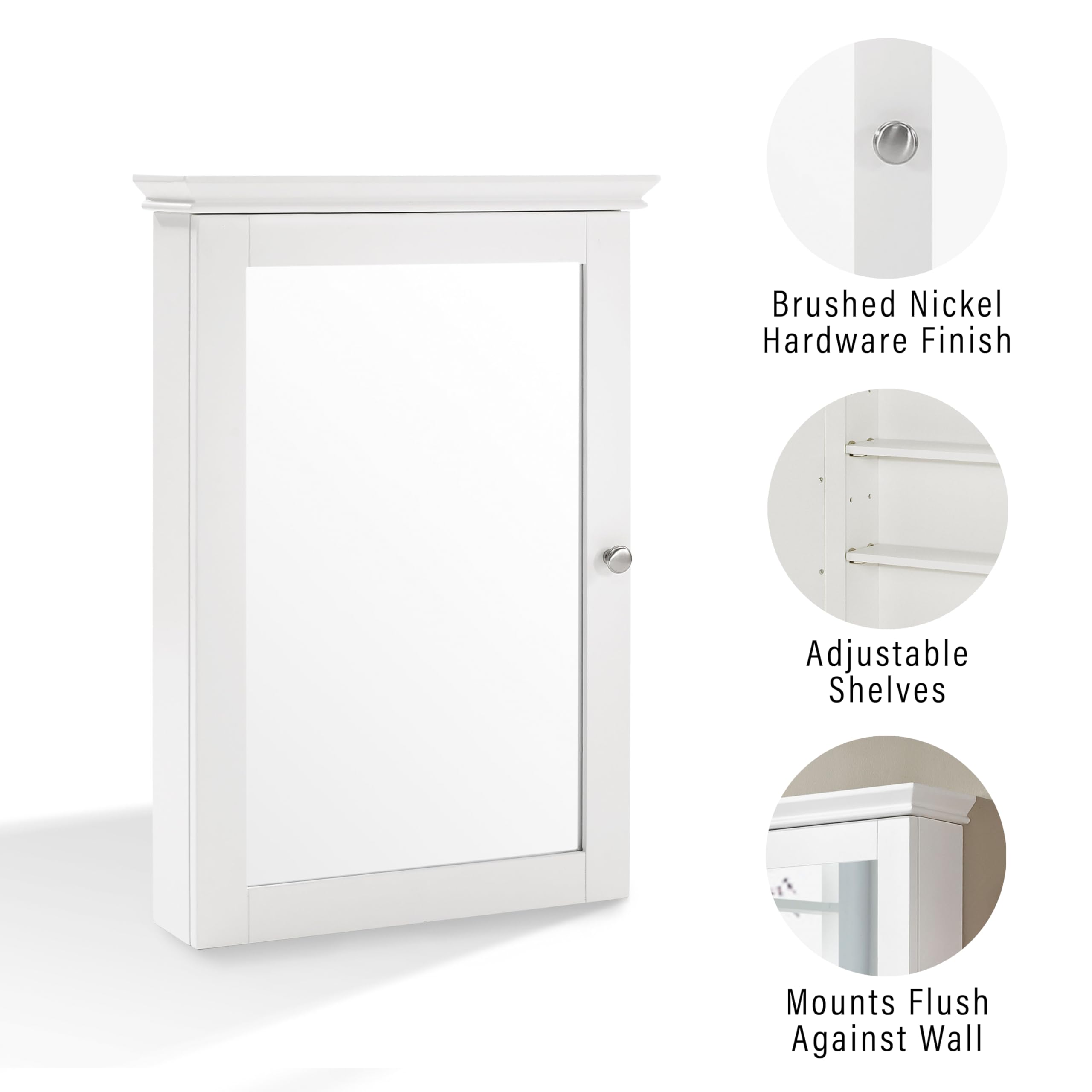 Crosley Furniture Lydia Wall Mounted Bathroom Mirror and Medicine Cabinet, White