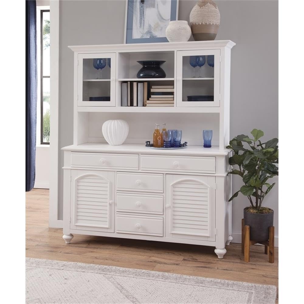 American Woodcrafters Cottage Traditions Eggshell White Wood Farmhouse Server and Hutch