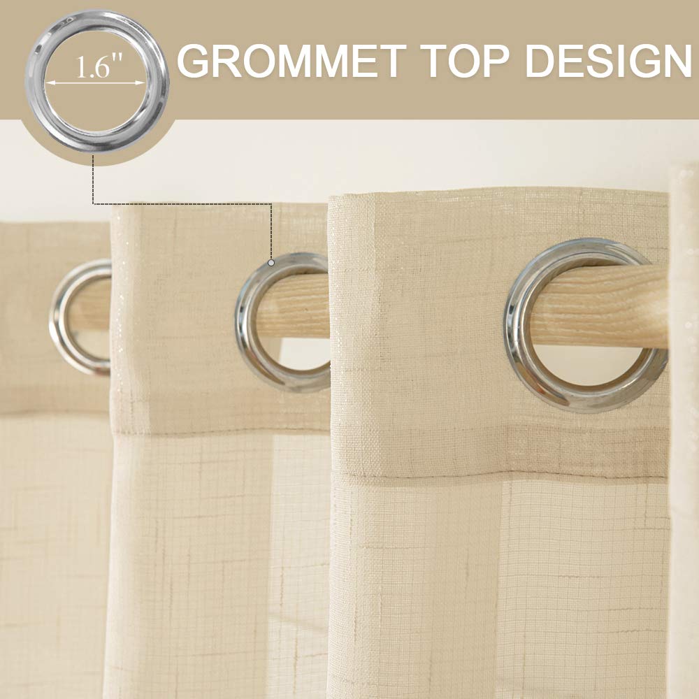 Miulee 2 Panels 108 Inch Natural Light Beige Linen Semi Sheer Window Curtains Elegant Solid Drapes Grommet Top Window Voile Pane