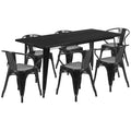 Flash Furniture Commercial Grade 31.5" x 63" Rectangular Silver Metal Indoor-Outdoor Table Set with 6 Arm Chairs