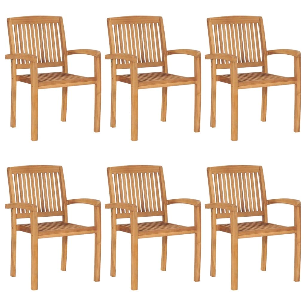 vidaXL 6X Solid Teak Wood Stacking Patio Chairs with Cushions - Thumbnail 2