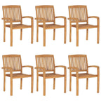 vidaXL 6X Solid Teak Wood Stacking Patio Chairs with Cushions Wooden Garden Dining Chairs Stackable Backyard Chairs Balcony Armchairs