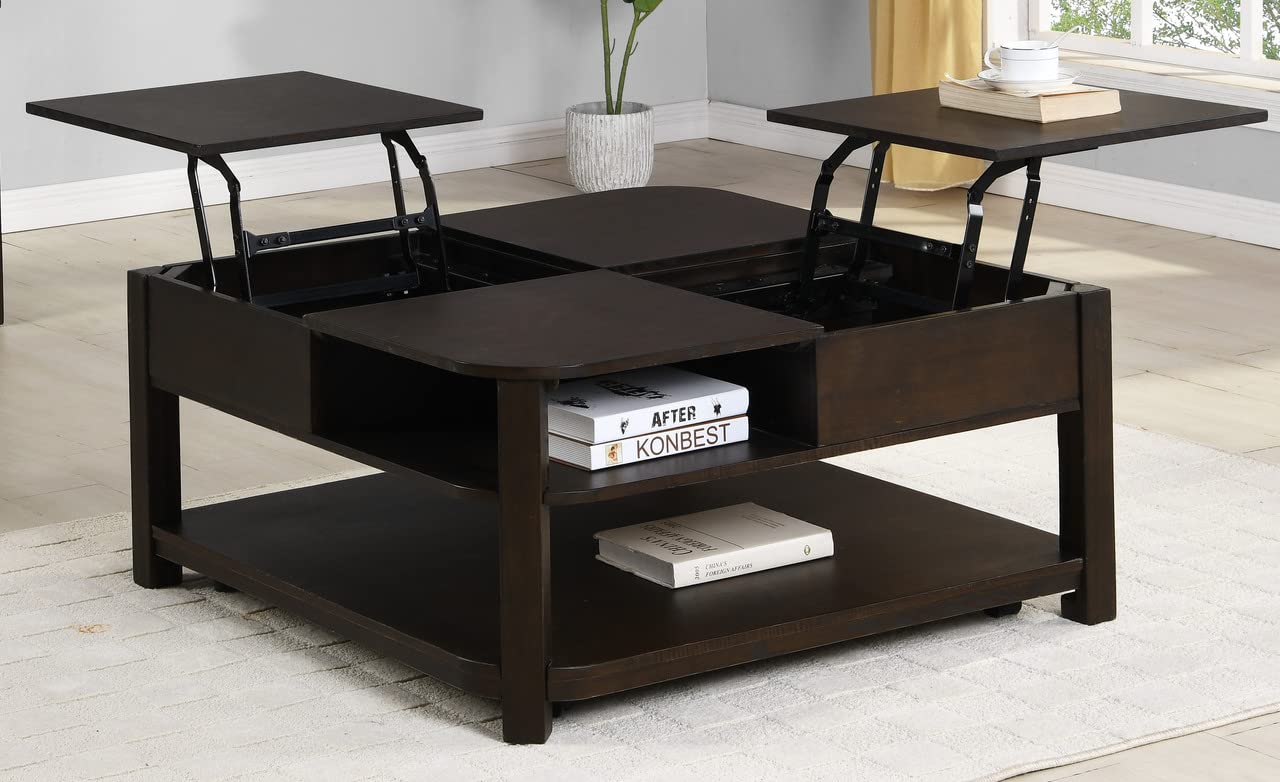 Lilola Home Flora 3 Piece Dark Brown MDF Lift Top Coffee and End Table Set - Thumbnail 3