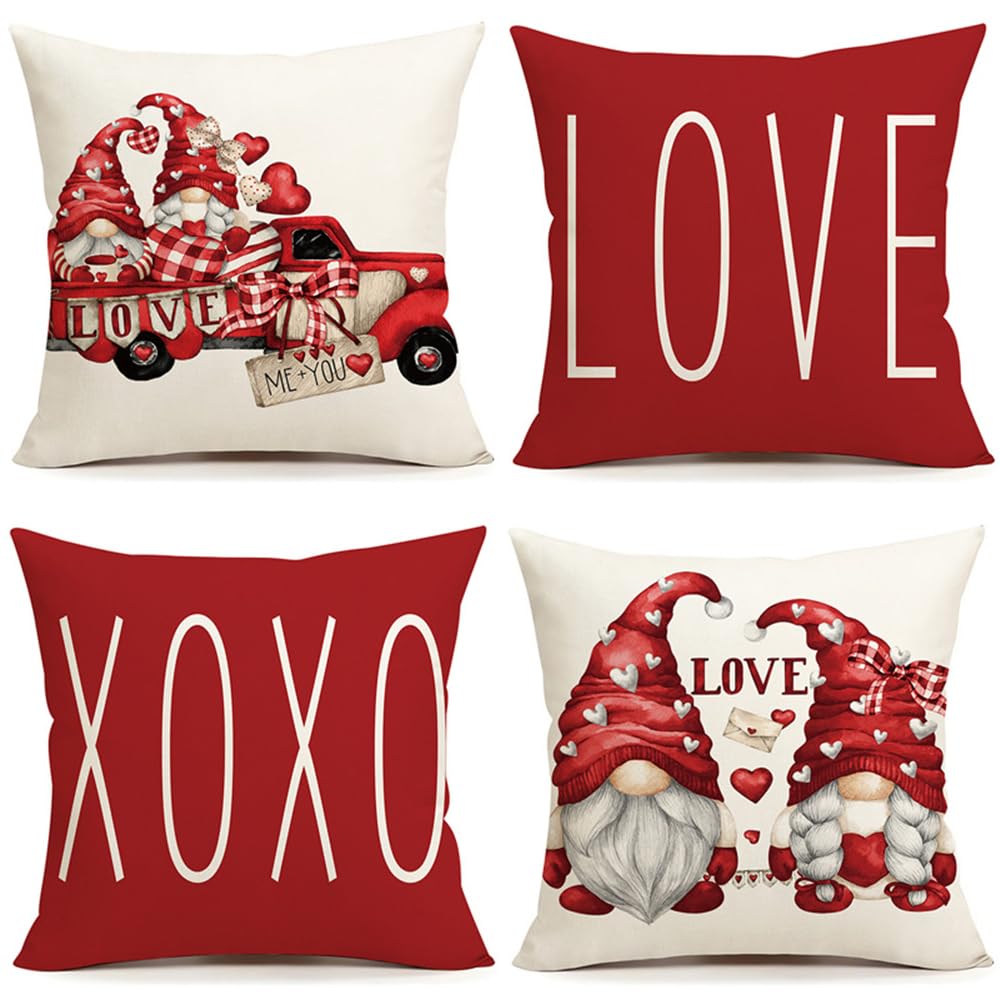 Nightwish Valentines Day Decorations Love Heart Gnomes Valentines Day Pillow Covers 18X18 Set Of 4 Valentine Hearts Truck Throw