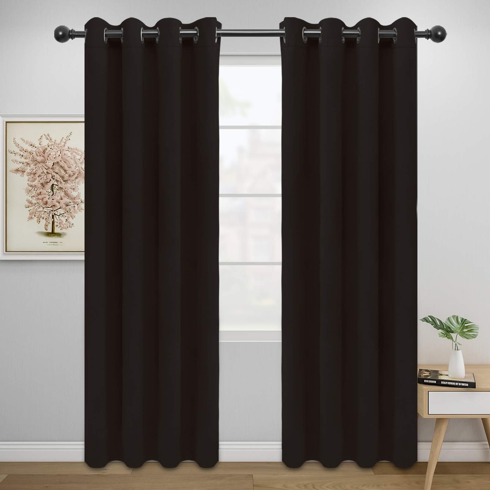 Easy-Going Blackout Curtains For Bedroom, Solid Thermal Insulated Grommet And Noise Reduction Window Drapes, Room Darkening Curtains For Living Room, 2 Panels(52X84 In,Dark Brown)