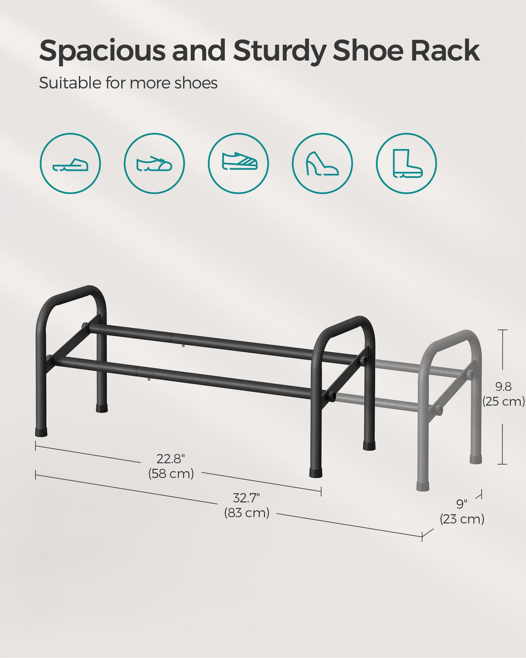 Songmics Expandable Shoe Rack, 1 Tier Shoe Rack Shelf, Adjustable Shoe Organizer Storage For 10 Pairs Of Shoes, Metal Free Standing Shoe Racks For Closet, Front Door Entryway, Easy Assembly, Ink Black
