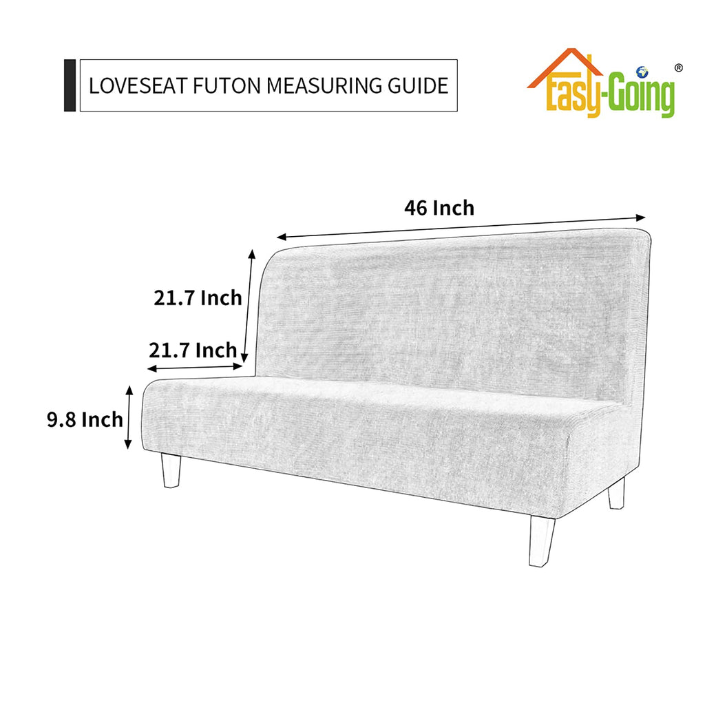 Easy-Going Stretch Futon Slipcover Armless Futon Bed Cover Furniture Protector Without Armrests With Elastic Bottom For Kids, Soft Jacquard Fabric Small Checks (Medium, Cream)