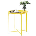 Vecelo Side/End Table, Folding Round Metal Anti-Rust And Waterproof Outdoor Or Indoor Tray For Living Room Bedroom Balcony And Office, 1 Pcs,Yellow