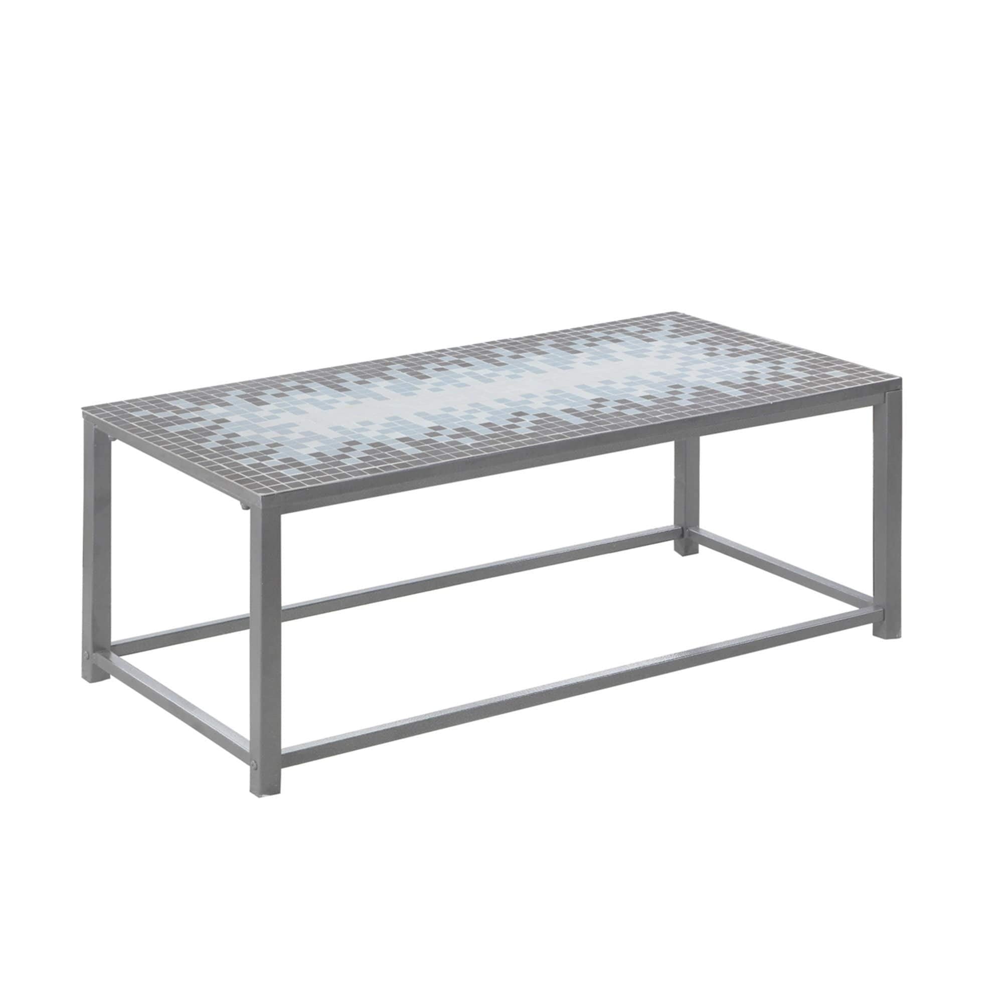 Monarch Specialties 3140, Accent, Cocktail, Rectangular, Living Room, Metal, Grey, Transitional Coffee Table Blue Tile Top/Hammered Silver, 42&quot; L X 20&quot; W X 17&quot; H
