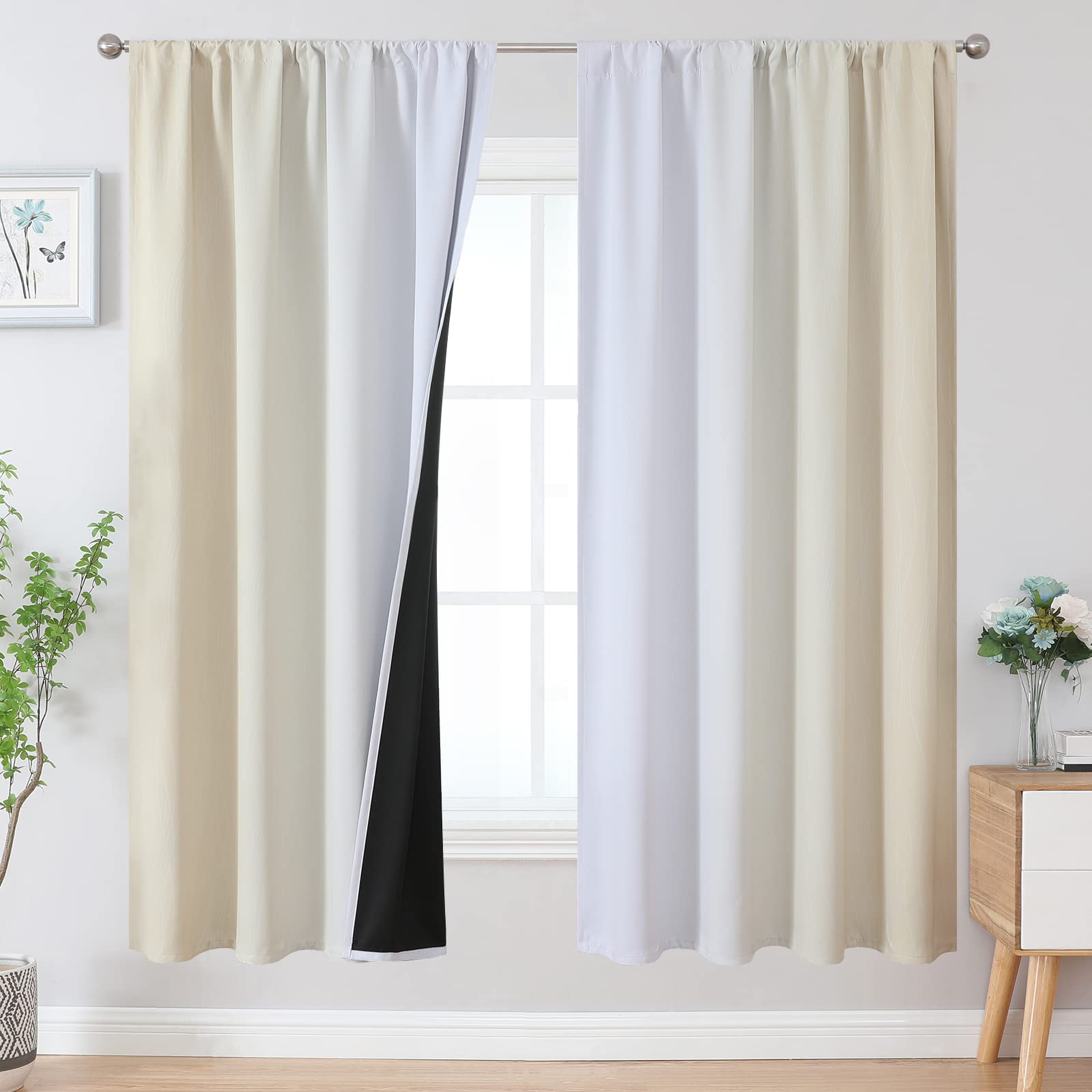 Estelar Textiler Purple And Grey Blackout Curtains 72 Inch Length 2 Panels Set, Full Room Darkening Rod Pocket Ombre Curtains Fo
