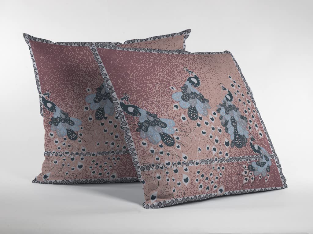 HomeRoots Blue On Muted Magenta Broadcloth 18â€ Dusty Pink Boho Bird Indoor Outdoor Throw Pillow
