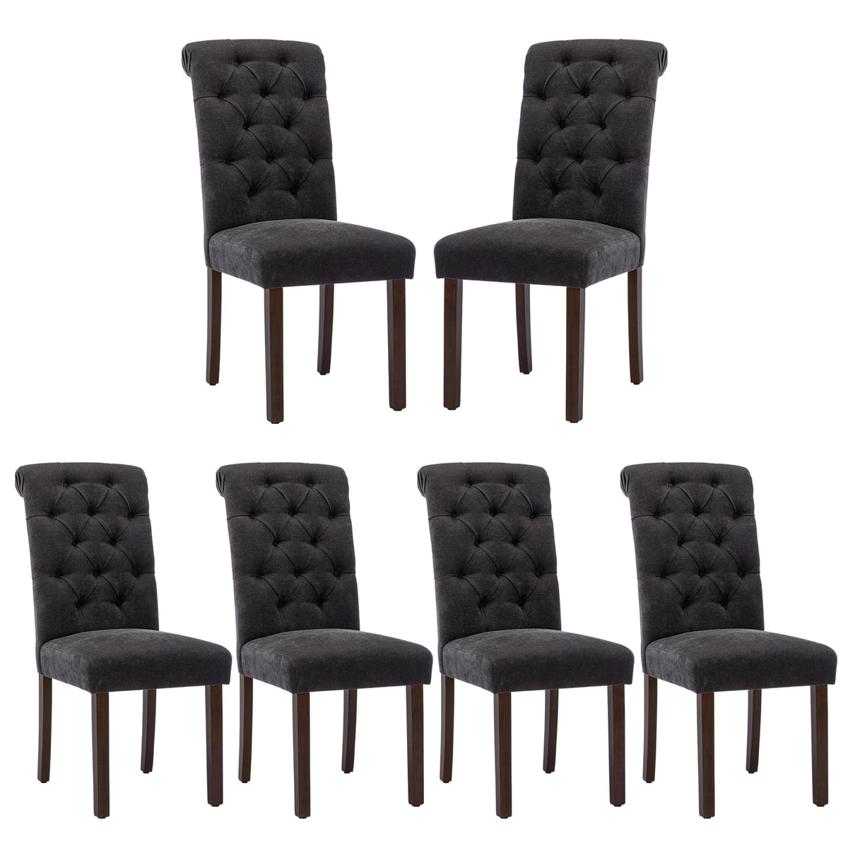 COLAMY Button Tufted Dining Chairs Set of 6, Parsons Upholstered Fabric Dining Room Chairs Kitchen Chairs with Wood Legs and Pad