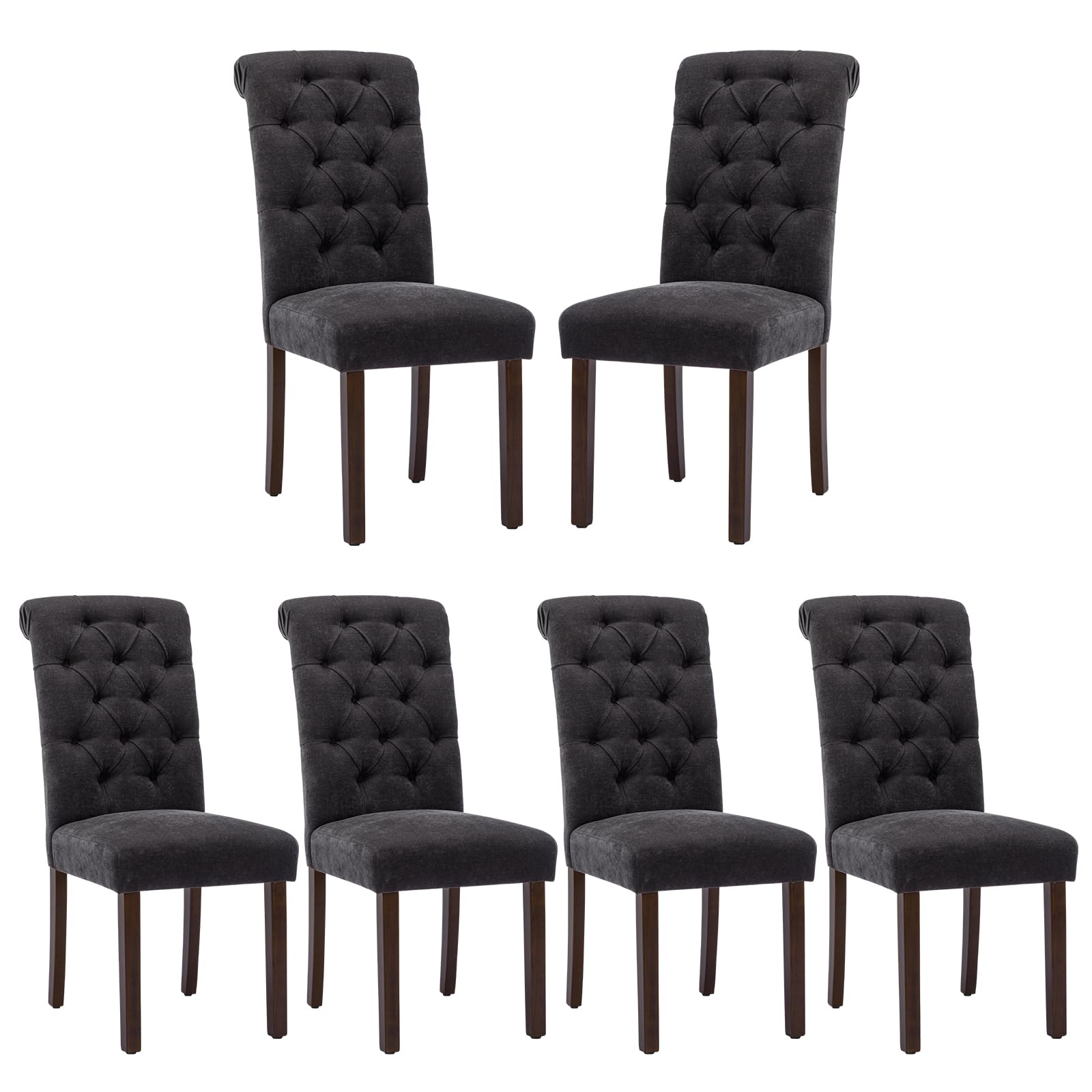 COLAMY Button Tufted Dining Chairs Set of 6, Parsons Upholstered Fabric Dining Room Chairs Kitchen Chairs with Wood Legs and Pad