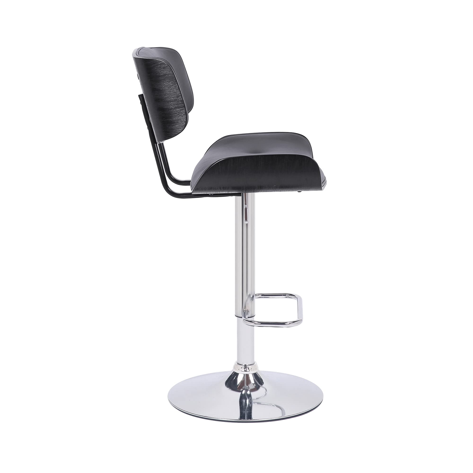 HomeRoots Wood, Metal, Foam Faux Leather Adjustable Gray Tufted Faux Leather Black and Chrome Swivel Barstool.