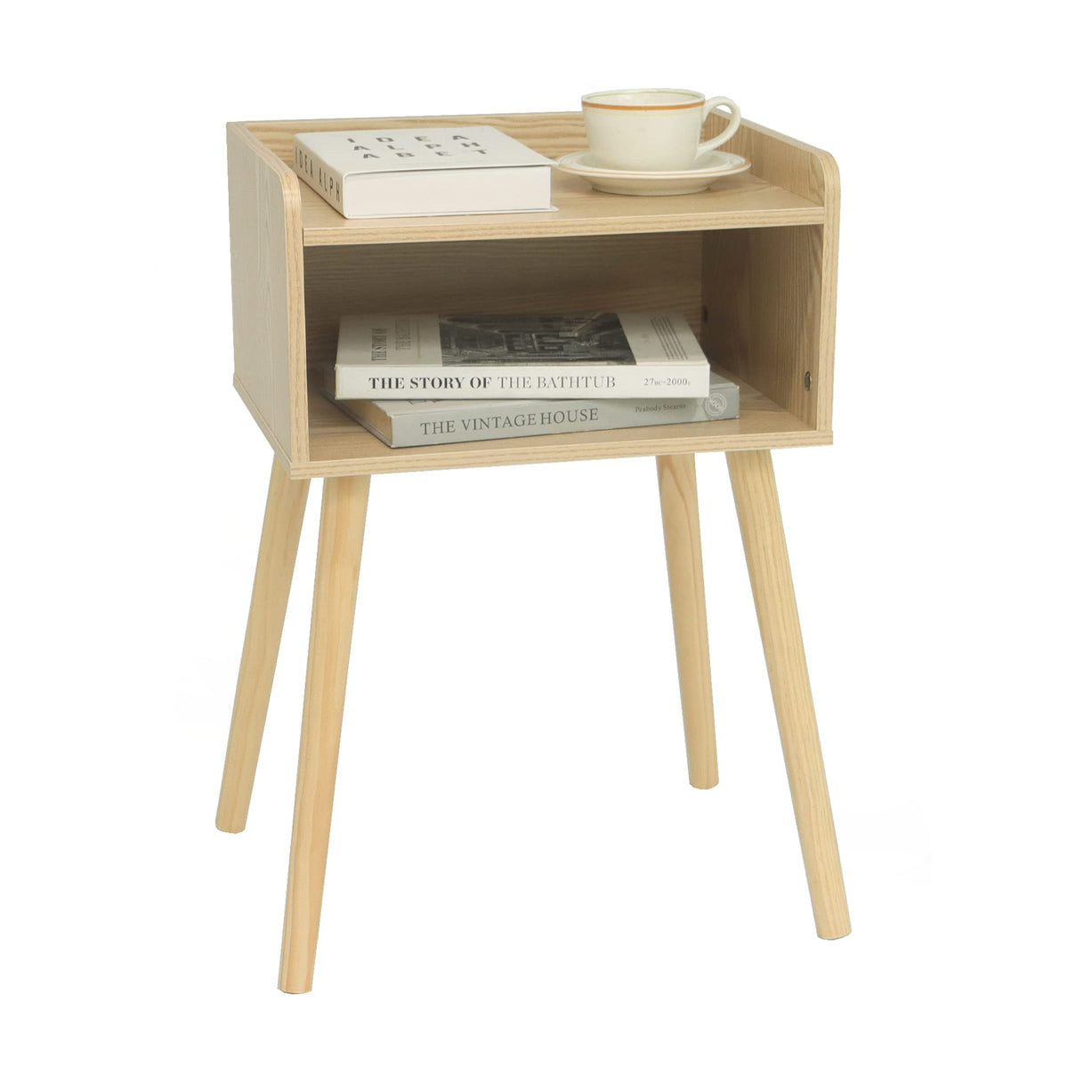 Maxsmeo Nightstand, Mid Century Modern Side Table Bedroom With Storage, Small End Bedside Table With Solid Wood Legs For Living Room, Office Small Spaces (Natural)