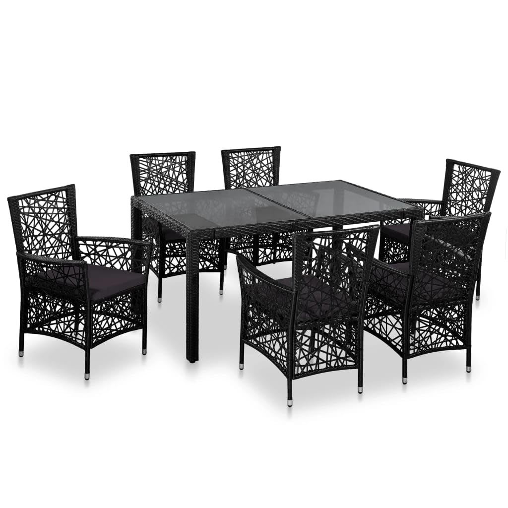 7 Piece Outdoor Dining Set Poly Rattan Black