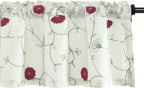 Vogol White Valances For Small Windows Flowers Embroidered Window Valances For Kitchen Living Room, Rod Pocket, 52 X 18 Inches,