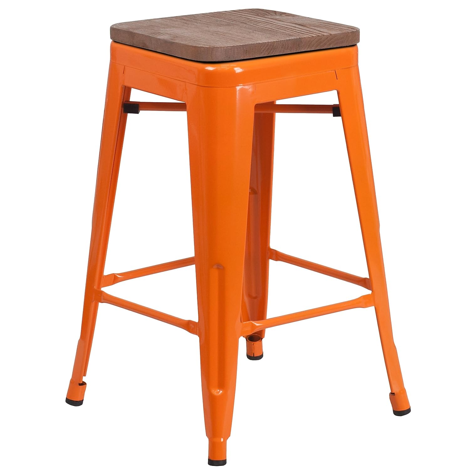 Flash Furniture Lily 24' High Backless Orange Metal Counter Height Stool With Square Wood Seat (Pack Of 1)