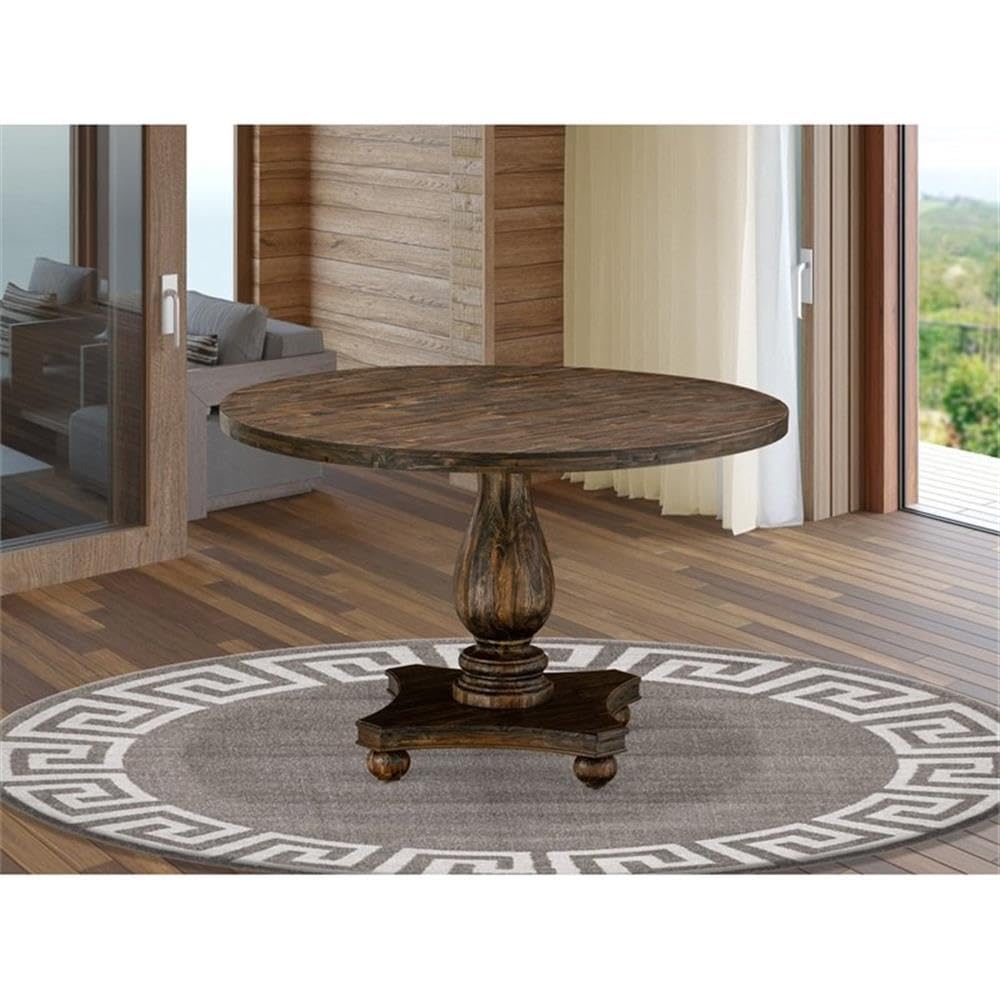 East West Furniture IR2-07-TP Irving Kitchen Dining Table - a Round Wooden Table Top with Pedestal Base, 48x48 Inch, Distressed Jacobean