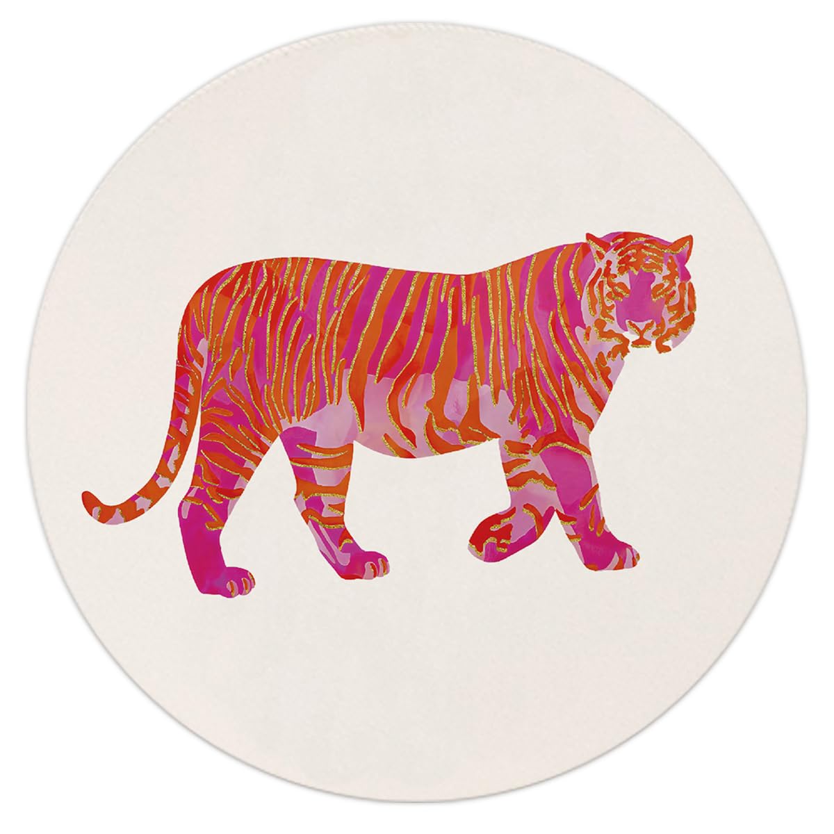 QUICQOD Preppy Tiger Mouse Pad,Trendy Round Mouse Pad,Hot Pink Non-Slip Rubber Base Mousepads for Home Office Dorm Desk Decor,Te