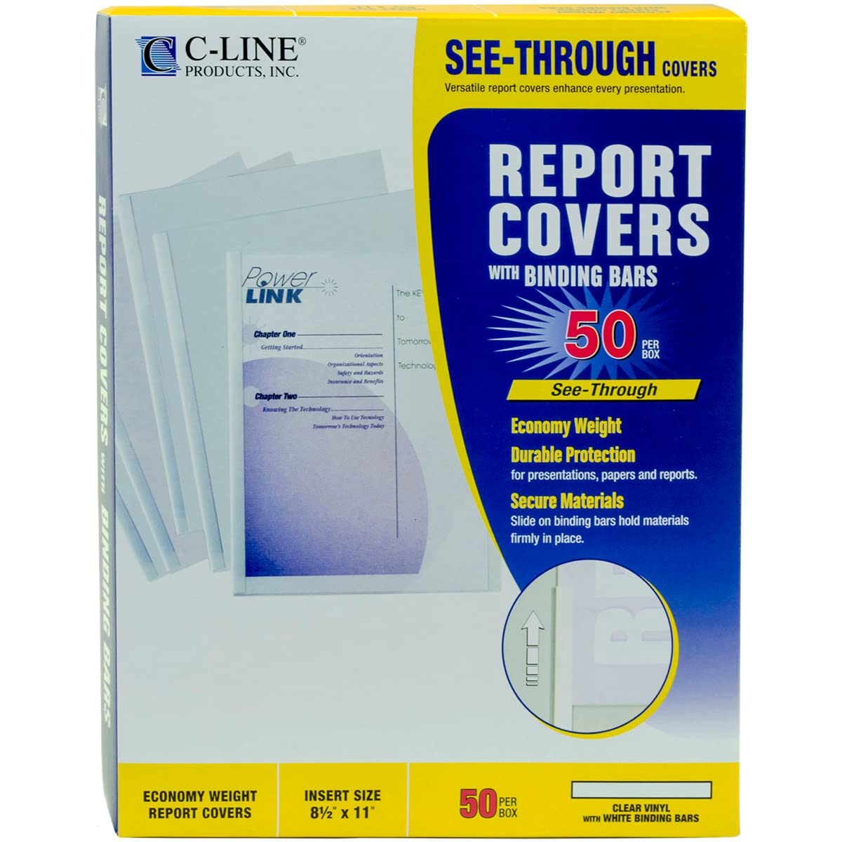 Vinyl Report Covers With Binding Bars 50/Pkg-Clear With White Binding