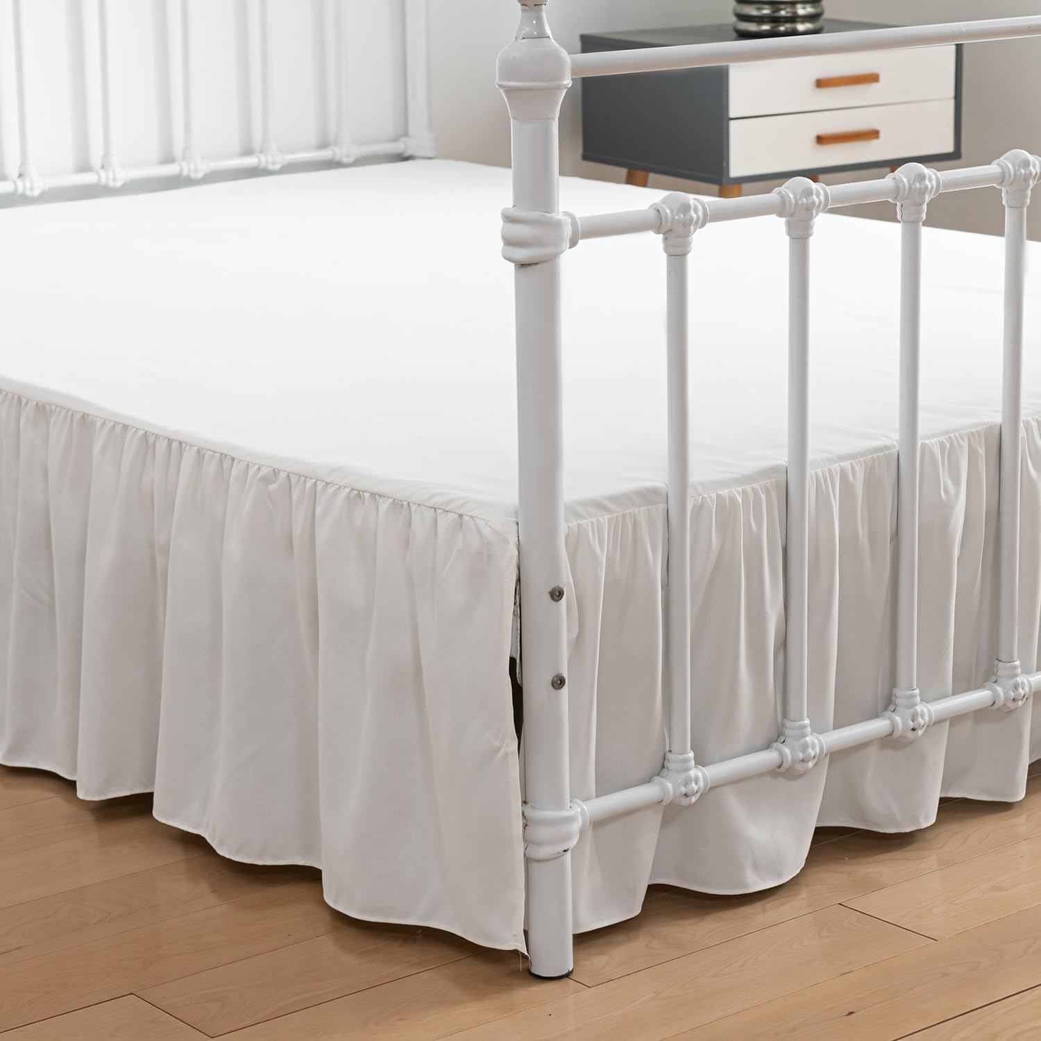 Xuan Dian Bed Skirt King Size Ruffled Bed Skirts With Split Corners,14 Inch Drop Dust Ruffle Bed Skirt With Platform, Ivory