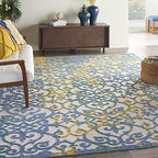 HomeRoots Ivory Blue 100% Polypropylene 7’ x 10’ Ivory and Blue Indoor Outdoor Area Rug