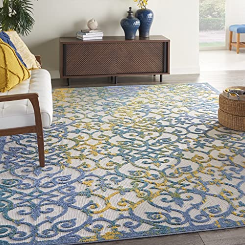 HomeRoots Ivory Blue 100% Polypropylene 7’ x 10’ Ivory and Blue Indoor Outdoor Area Rug