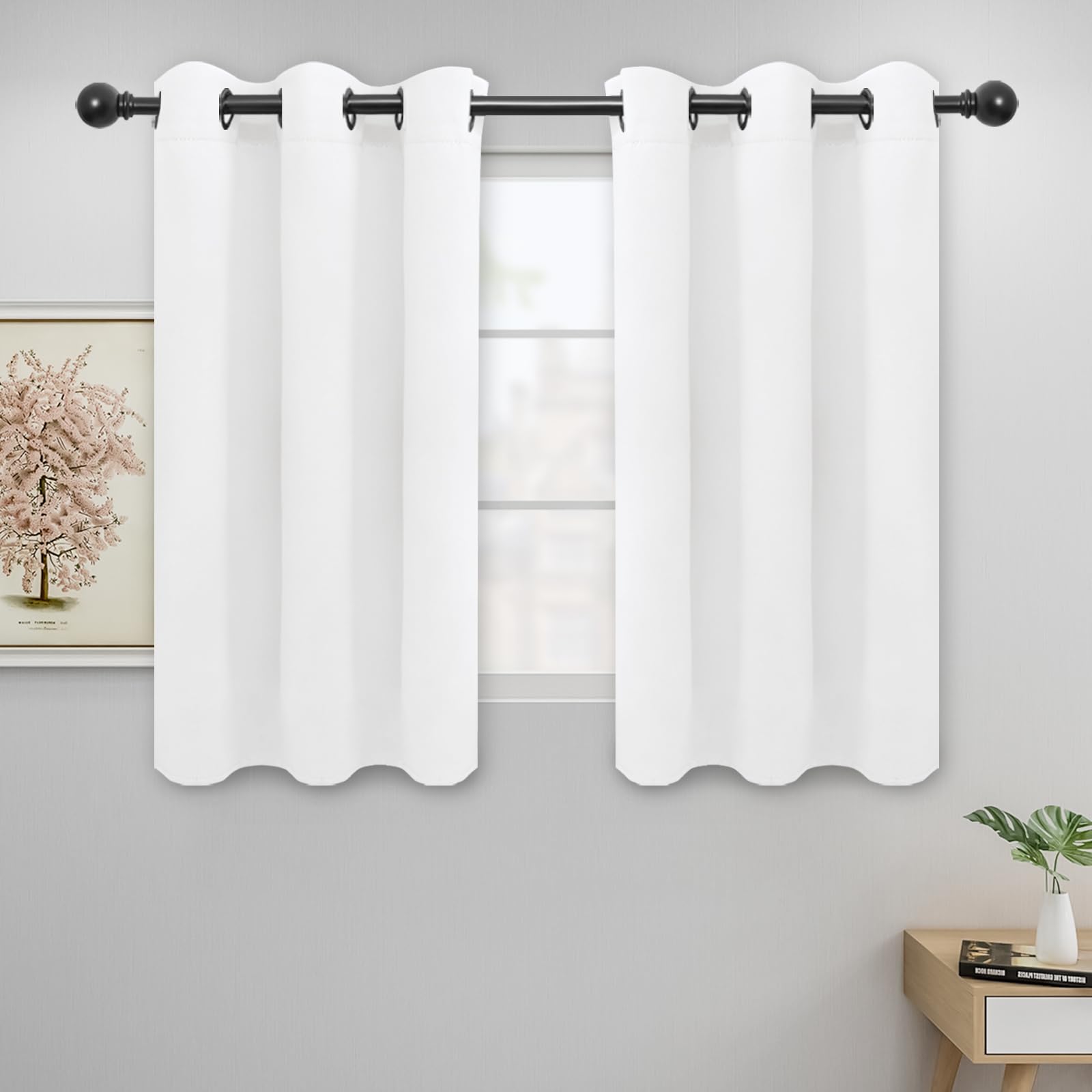 Easy-Going Blackout Curtains For Bedroom, Solid Thermal Insulated Grommet And Noise Reduction Window Drapes, Room Darkening Curtains For Living Room, 2 Panels (42X45 In, White)