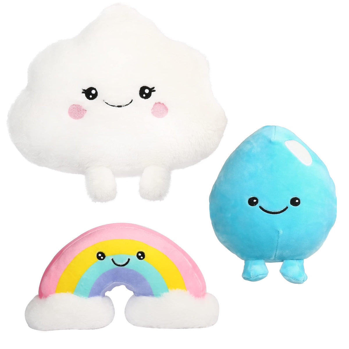 Benben Cloud Plush Pillow 12 Inch, Set Of 3, 7 Inch Stuffed Rainbow And Water Droplet Plushies, Soft Plush Toys For Kids Girls,