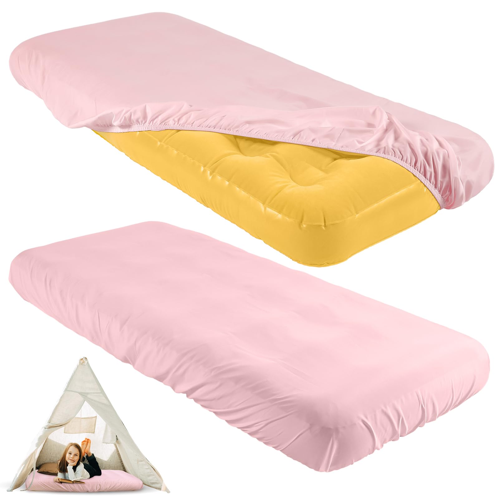 Breling Kids Air Mattress Fitted Sheets Compatible With Intex Cozy Kidz (Sheet Only) Toddler Inflatable Mattress Sheets For Kids Sleepover Party Travel Camping Air Mattress Airbed(Pink,2 Pcs)