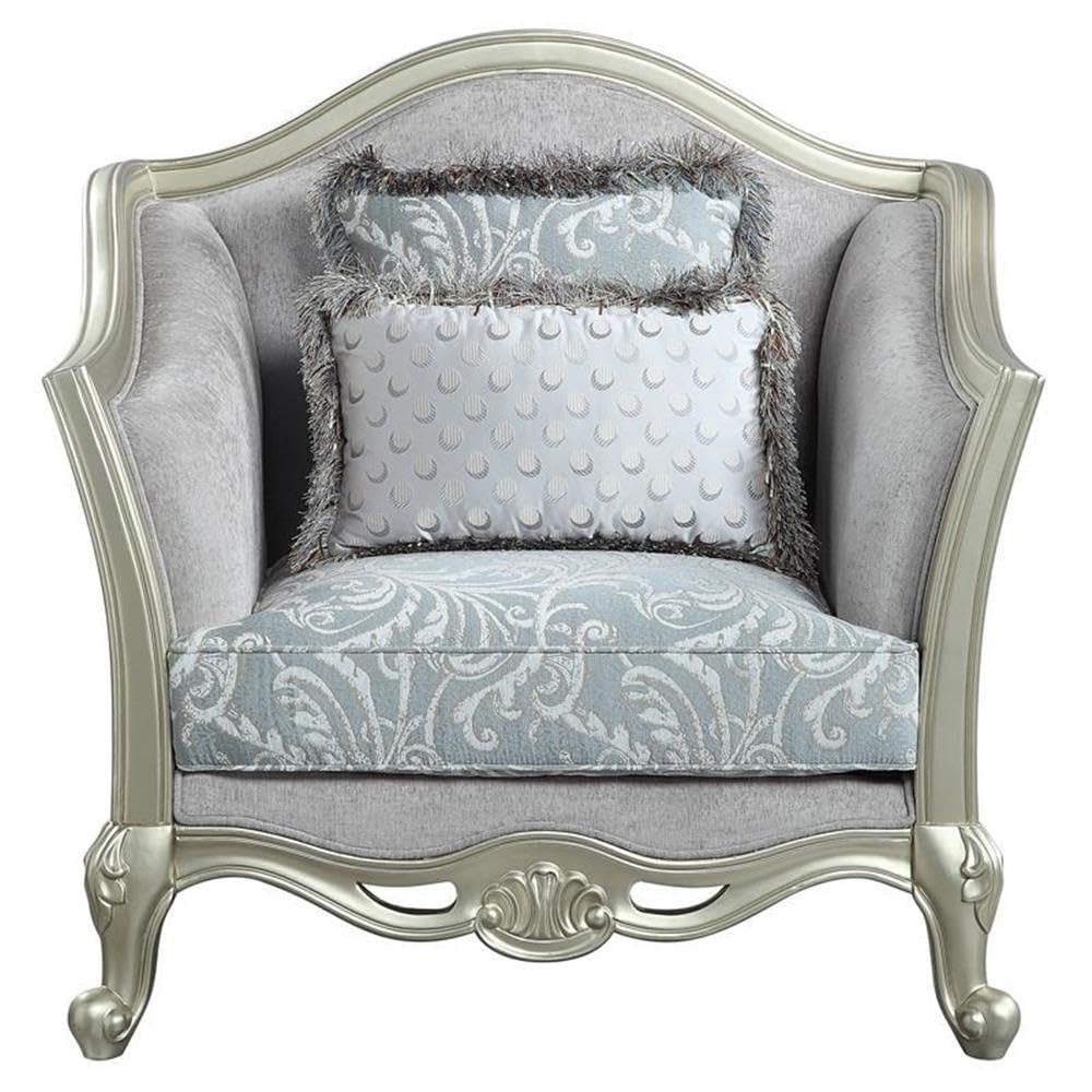 Acme Furniture Linen Upholstery Chair, Light Gray and Champagne