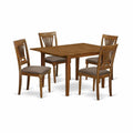 East West Furniture MLPL5-SBR-C 5 Piece Dining Set Includes a Rectangle Dining Room Table with Butterfly Leaf and 4 Linen Fabric Upholstered Chairs, 36x54 Inch, Saddle Brown